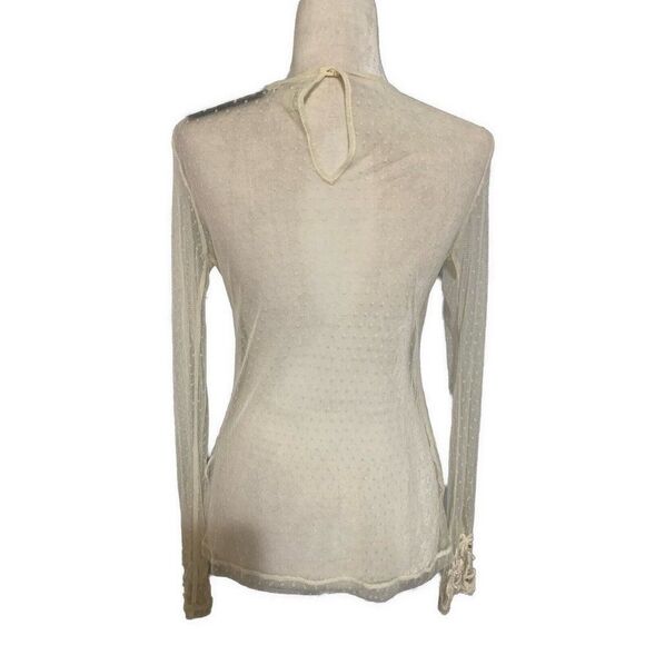 Guess New Cream Sheer Long Sleeve Embellished Nylon Blouse Top Medium - Picture 2 of 7